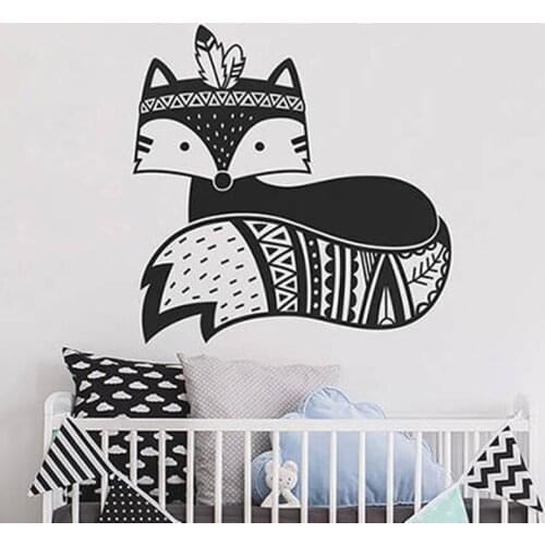 Fox Wall Decal - Tribal Fox Nursery Decal, Woodland Fox Wall Decal, Tribal Nursery Wall Sticker Cute Fox Vinyl Wall DecalY170713