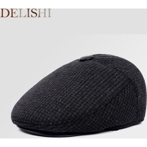 New fashion mens berets autumn and winter thicker earmuffs wool plaid hat cold thickened hat dad hat