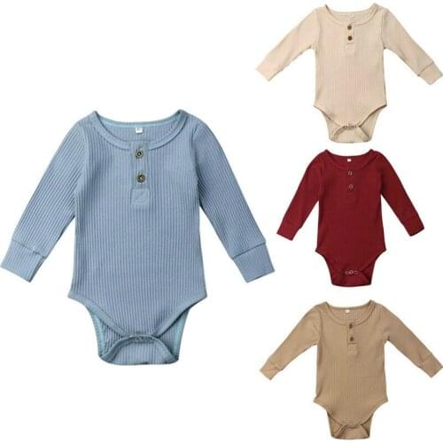 New Spring Autumn Newborn Infant Baby Girl Boy Ribbed Bodysuit Ruffle One-Pieces Solid Jumpsuit Long Sleeve Outfits Sunsuit