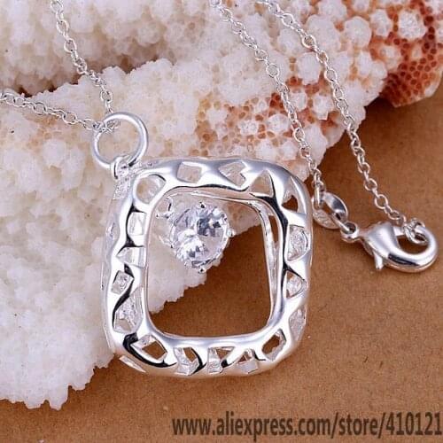 P114_2 Lucky Charm Silver Color Pendants For Women Jewelry Necklace Accessories Fashion Pendant Hollow Square Insets /fld