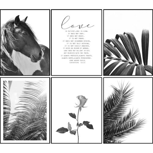 Landscape Scenery Wall Art Canvas Painting Black White Horses Poster And Print Leaf Scenery Picture Wall Decor
