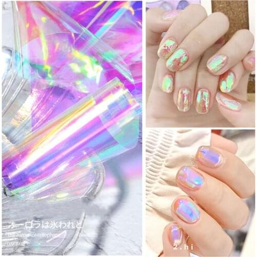 60cm Aurora Nails Glass Foil Film Sticker Cellophane Paper Korean Nail Trend Design Ice Cube Manicure Decoration Nail Art