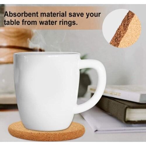 Natural Cork Round Edge Coasters 12 Packs Extra Thick Wooden Drink Coaster 4 Inch Diameter and 2/5 Inch Thick Plain