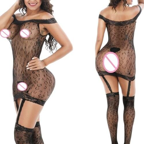 Sheer Leopard Lace Nighties Gart Belt Bodysuit Stocking Catsuit Latex Sexy Hot Erotic Lingerie Lenceria Babydoll Clothing Porno