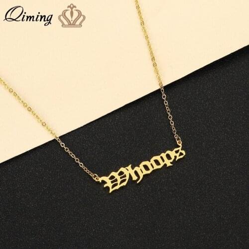 QIMING Letter Whoops Womens Necklace 2020 New Handmade Old English Font Initial Vintage Necklace Gold Jewelry Gifts