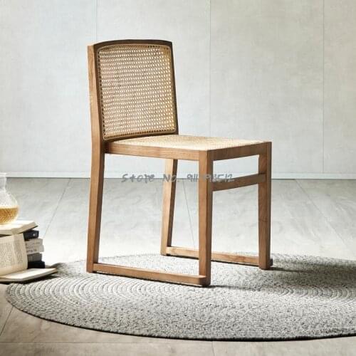 Solid wood nordic simple backrest stool modern homestay rattan dining chair home bedroom makeup chair office chair restaurant