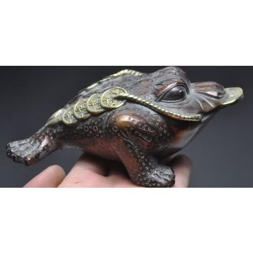 Free shipping 6"old chinese fengshui bronze gilt wealth money coin Toad Bufo Frog lucky statue
