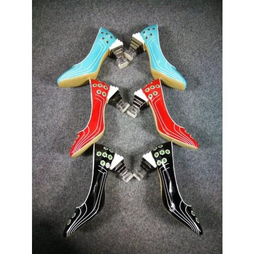 Personal Transparent Stairs Heels Pumps Spring Women Printed Patent Leather Square Toe Pumps Zapatos Strange High-heeled Shoes