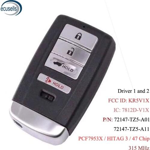 3+1 Button FSK315 MHz Smart Remote Key (SUV) for Acura 2014-2020 MDX RDX Models / PCF7953X / HITAG 3 / 47 CHIP FCC ID: KR5V1X