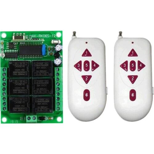 Universal DC12V 6CH 6 CH Wireless Smart Remote Control Switch Receiver Module and RF Transmitter For Light Garage Door Opene