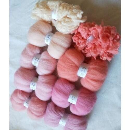 WFPFBEC alpaca Curly Fiber for Wool Felt especially for Poodle/Bichon and Sheep pink color 90g 10g/color 9colors