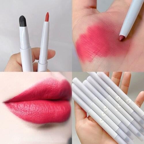 WODWOD Double-headed Foggy Lip Pencil with Lip Brush To Modify The Lip Line and Lasting Waterproof and Non-marking Lip Makeup