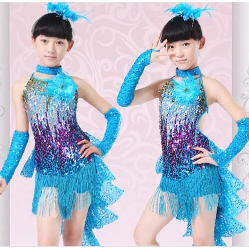 Girl Latin Dance Dress For Girls Costumes Kids Clothes Ballroom Competition Dresses Fashion Leotard Sequin Sequined Tassel Salsa