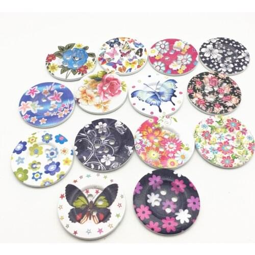 100pcs 50mm Extra Large Wood Buttons Summer Shabby Flower Butterfly Mixed Sewing Button Embellishments Bag Decorations