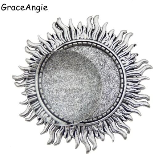 3pcs Zinc metal alloy Brooches Findings Round Antique Cabochon Settings(Fits 25mm) Sun Flower Christmas Jewelry DIY