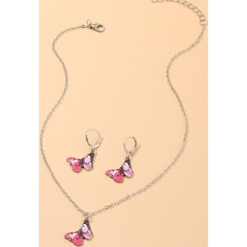 3pcs/set Jewelry Sets Women Elegant Sweet Acrylic Color Butterfly Pendant Necklace Hook Earrings Jewelry Set Mujer Gift 2020