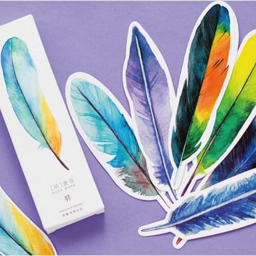 30pcs/box Beautiful feathers Gift Bookmarks Marker Stationery Gift Realistic Kawaii Cartoon Bookmarks Office School Supply