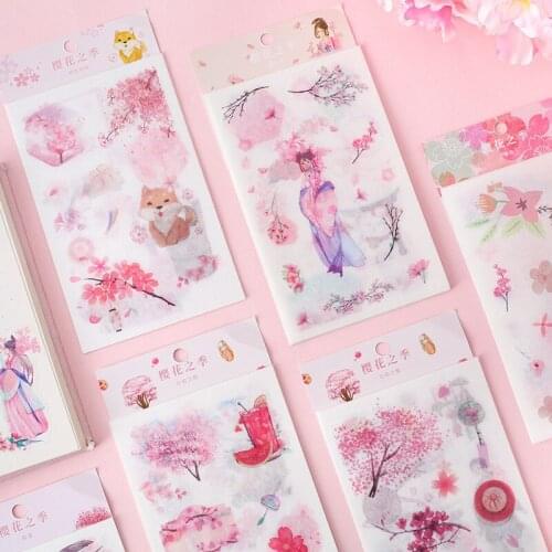 6 Sheets/Set Japanese Cherry Blossom Decoration Sticker DIY Scrapbooking PVC Stationery Diary Stickers
