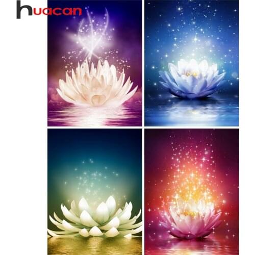 Huacan 5d Diy Diamond Painting Lotus Flower Home Decor Diamond Embroidery Mosaic Fantasy Floral Wall Stickers