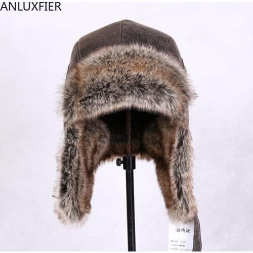 B-8430 New Unisex Bomber Hats Russian Ushanka Caps Men Womens Faux Fur Trapper Hat PU Leather Wind Proof Earflap Warm Hat
