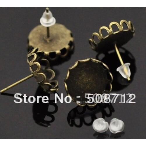 Free shipping!!! 200pcs/lot 14mm Bronze tone pad ear post with ear back set,earrings base,earrings blank
