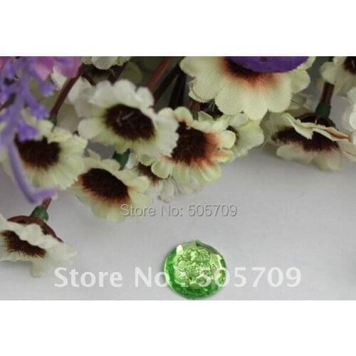 FREE SHIPPING 240PCS green flower acrylic rhinestone round flatback cabochon 14mm #22174