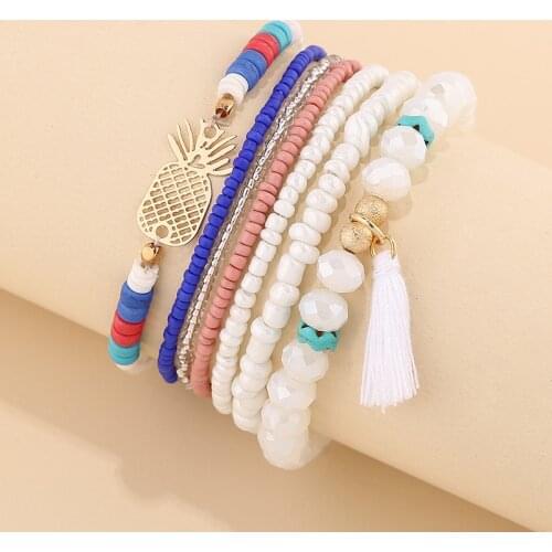 Bohemian Multilayer Tassel Beads Bracelets Bangles For Women Accessories Boho Pineapple Charm Bracelets Set Pulseras Feminina