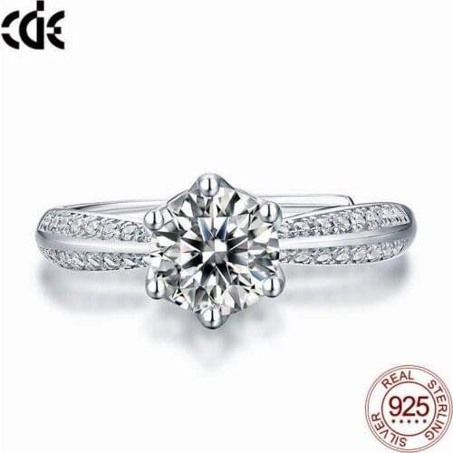 CDE Cushion Cut Petite Adjustable Six-claw Simulated Diamond CZ Engagement Rings Women Rhodium Plated 925 Sterling Silver Ring