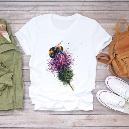 Women T-shirts Cartoon Bee Flower 90s Cute Fashion Short Sleeve Womens Graphic T Top Ladies Print Lady Shirt Female Tee T-Shirt