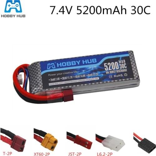 Hobby Hub 7.4V 5200mah 30C For RC Car rc toys Power Lipo Battery 7.4 v 5200 mah 30C Lithium-Polymer Batterie 30C Battery
