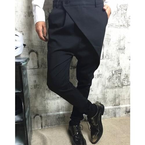 Shi ha personalized hair style casual mens slim legged pants versatile spring and autumn Pants Black straddle pants