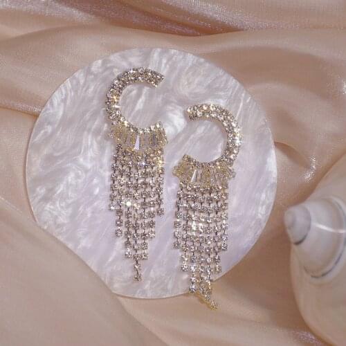 Exquisite Super Shine Tassel Crtysal Earring for Women AAA Cubic Zirconia Harf Circle Stud Earrings Wedding Jewelry Pendant Gift