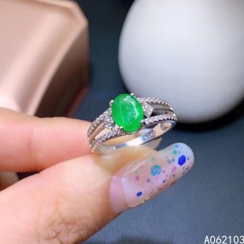 KJJEAXCMY fine jewelry 925 sterling silver inlaid natural emerald Womens fashion vintage oval adjustable gem ring support detet