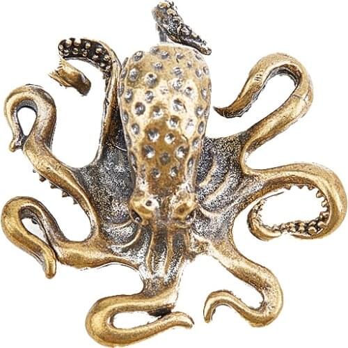 Brass Octopus Home Decoration Antique Copper Animal Figurines Miniatures Desk Ornament Accessories Creative Table Tea Pets Craft