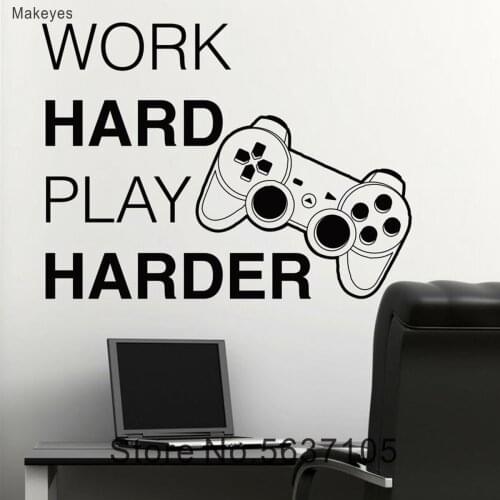 Makeyes Work Hard Wall Sticker Game Play Harder Wall Decor Home Children Playroom Decoration Gaming Vinyl Wall Decals Art Q078