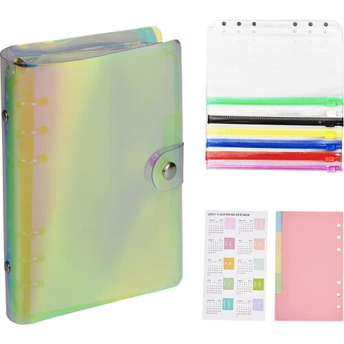 14PCS A6 Binder Budget Cash Envelopes Organizer with Clear Zipper Pockets,Calendar Sticker Index Dividers for Planner 2021-2022