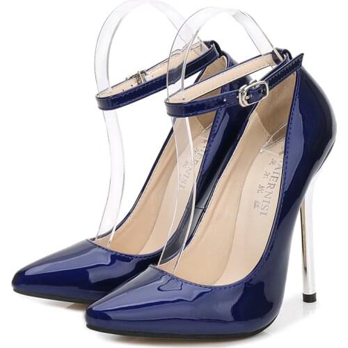 Sexy Ankle Straps High Heels Pumps Shoes Women Fashion Designer Black Red Gold Blue Womens Stiletto Heels Shoes Ladies New