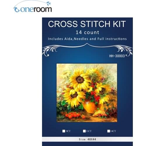 Sunflower in vase home Decor counted 14ct white canvas similar DMC Cross Stitch kits 14CT embroidery3th