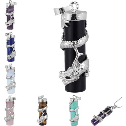 SUNYIK Dragon Wrap Cylinder Crystal Gem stone Healing Reiki Pendant Necklace Charm Jewelry