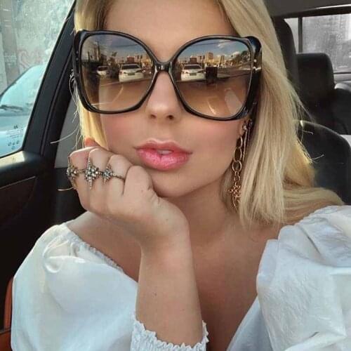 Ladies Leopard Print Cat Eye Sunglasses Women Luxury Brand Oversize Shades Female Gradient Square Sun Glasses Big culos De Sol