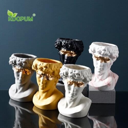 Modern Handmade Statue Ceramic Vase Succulents Figure Head Sculpture Flower Pot Nordic Ins Home Decoration Ornaments