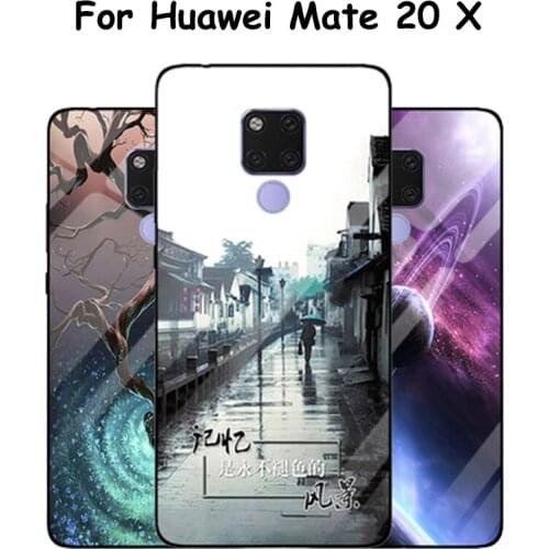 For Huawei Mate 20 X glass case 7.2" Starry sky Tempered Glass Case for Huawei Mate20 X back Case Protector Cover Shell coque