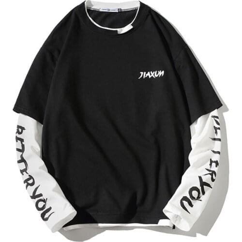 Fashion Brand For Hoodies 2021 Spring Autumn Hip Hop Loose Casual Black Mens Fake Two Piece Sweatshirts Punk Streetwear Clothes