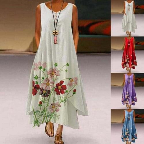 Streetwear Casual Floral Print Irregular Hem Dress Summer Loose Dress Buttons for Travel