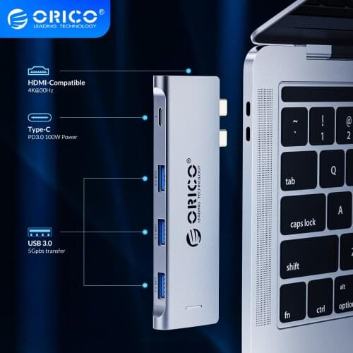 ORICO USB Type C HUB Dual USB-C to 8K HDMI-Compatible RJ45 USB3.0 PD SD TF Reader for MacBook Pro Air Adapter Thunderbolt 3 Dock