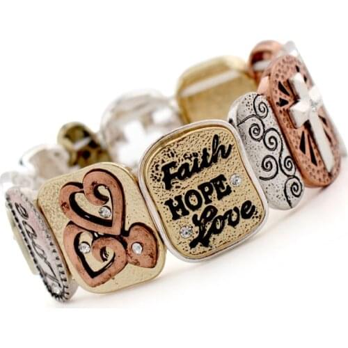 Ins Vintage Engraved Flower Faith Love Hope Letters Elastic Bracelets Bohemia Women Party Hiphop Rock Bohemia Religious Jewelry