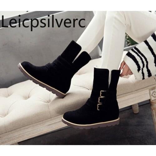 Womens Boots Autumn And Winter The New fashion Round head Metal Decoration flat Short tube Womens shoes plus size 34-43