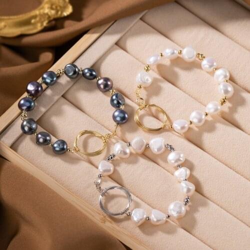 SA SILVERAGE S925 Sterling Silver Natural Pearl Baroque Fashion Bracelet Ladies Hand Sterling Silver 925 Bangle Charm Bracelets