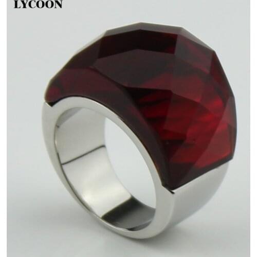 LYCOON stainless steel never change color fashion Genuine Austrian big red Crystal rings for women wedding luxury ring R0614-r