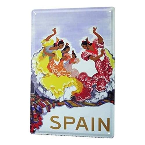 Tin Sign Decor Plaques Retro Wall Art Metropole Madrid Flamenco Spain Metal Plate 8X12